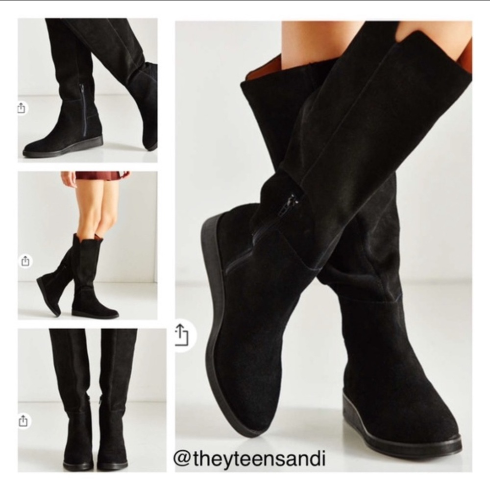 Urban Outfitters Black Suede High Wedge Dolly Boot